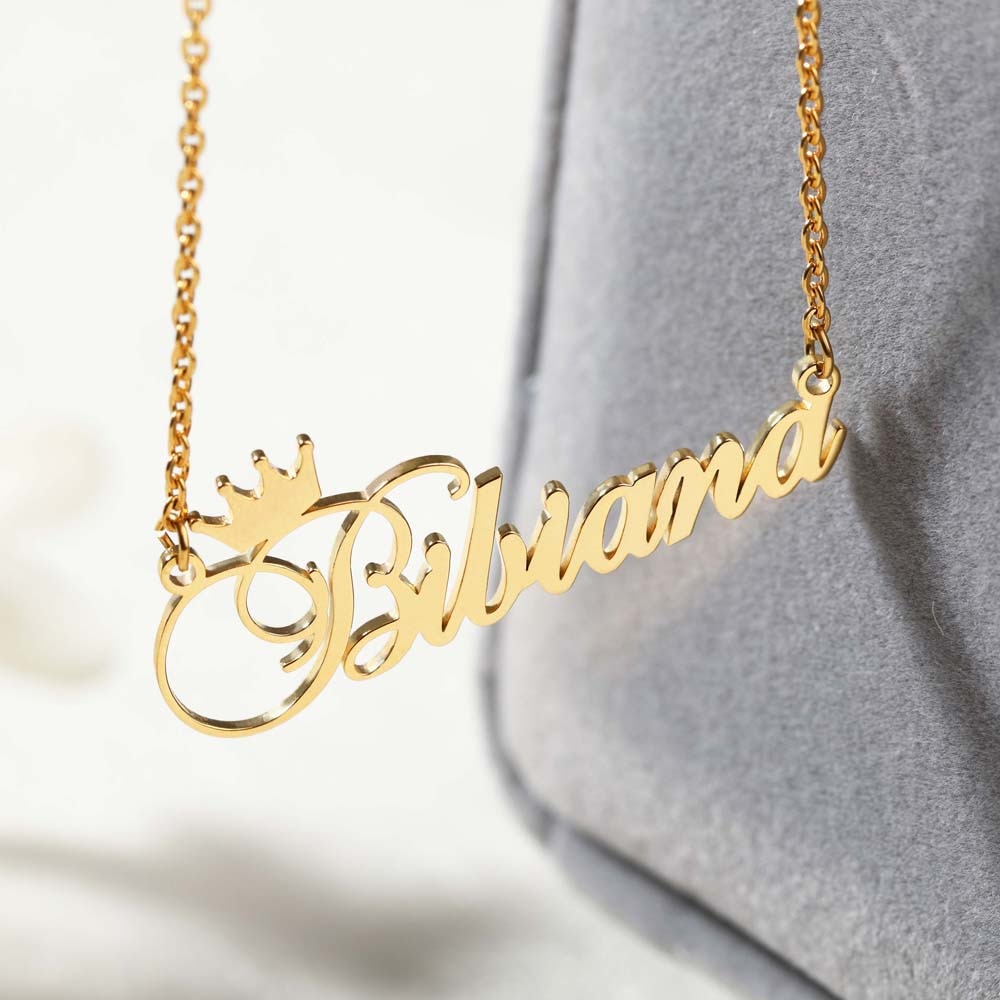Custom-Nameplate-Personalized-Cursive-Crown-Name-Necklace-For-Girls-Kids-Silver-Rose-Gold-Stainless-Steel-Chain-3